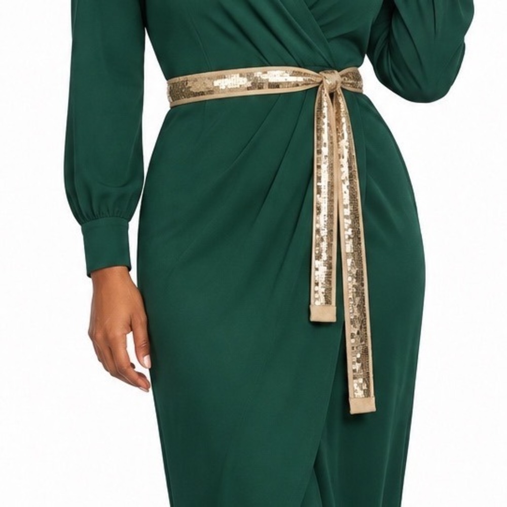 Gold Square Sequin Sash Belt Mesh Backing Formal Evening Accessory Party 114-07